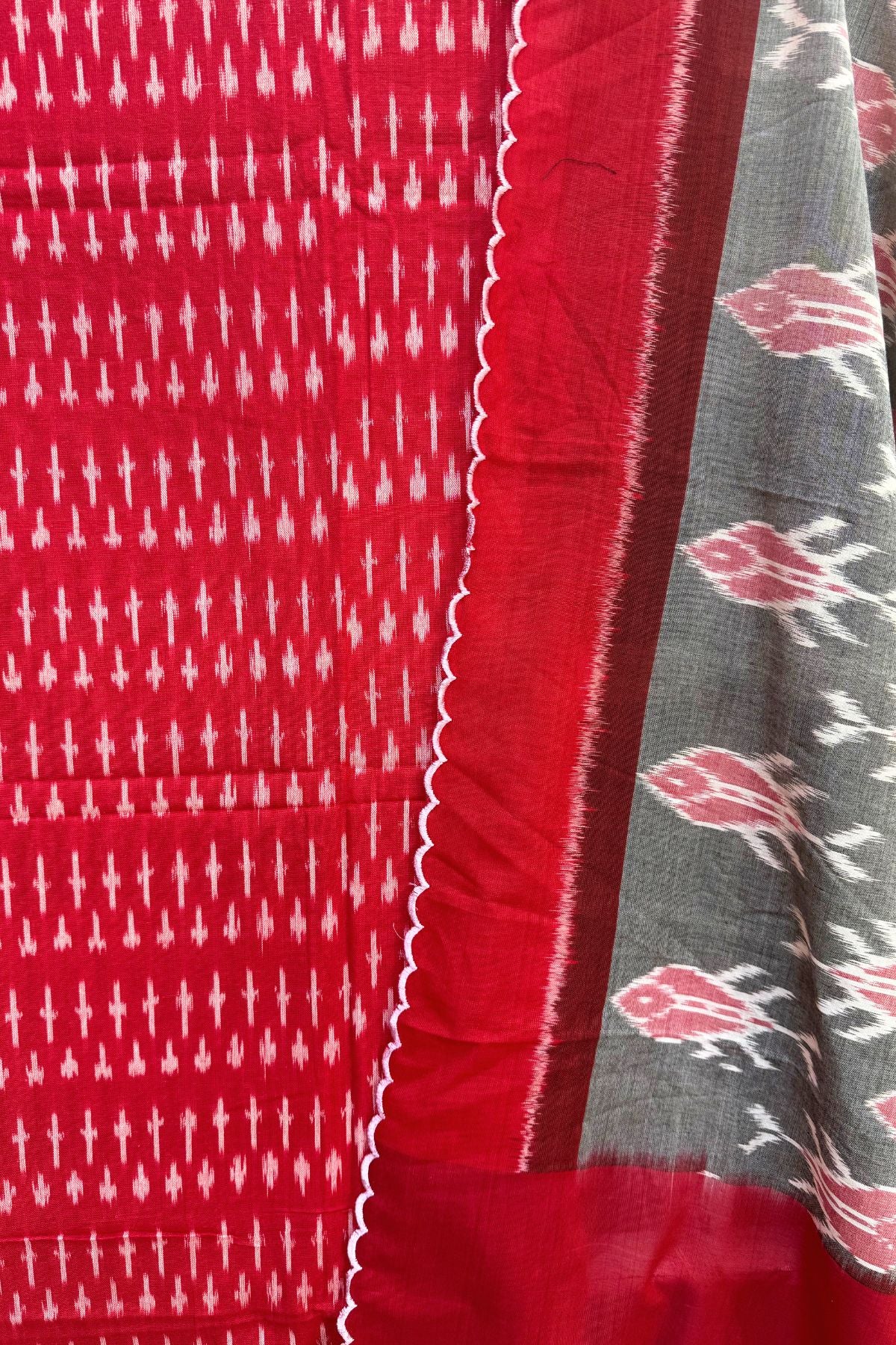 Handcrafted Ikkat Elegance – Red & Grey