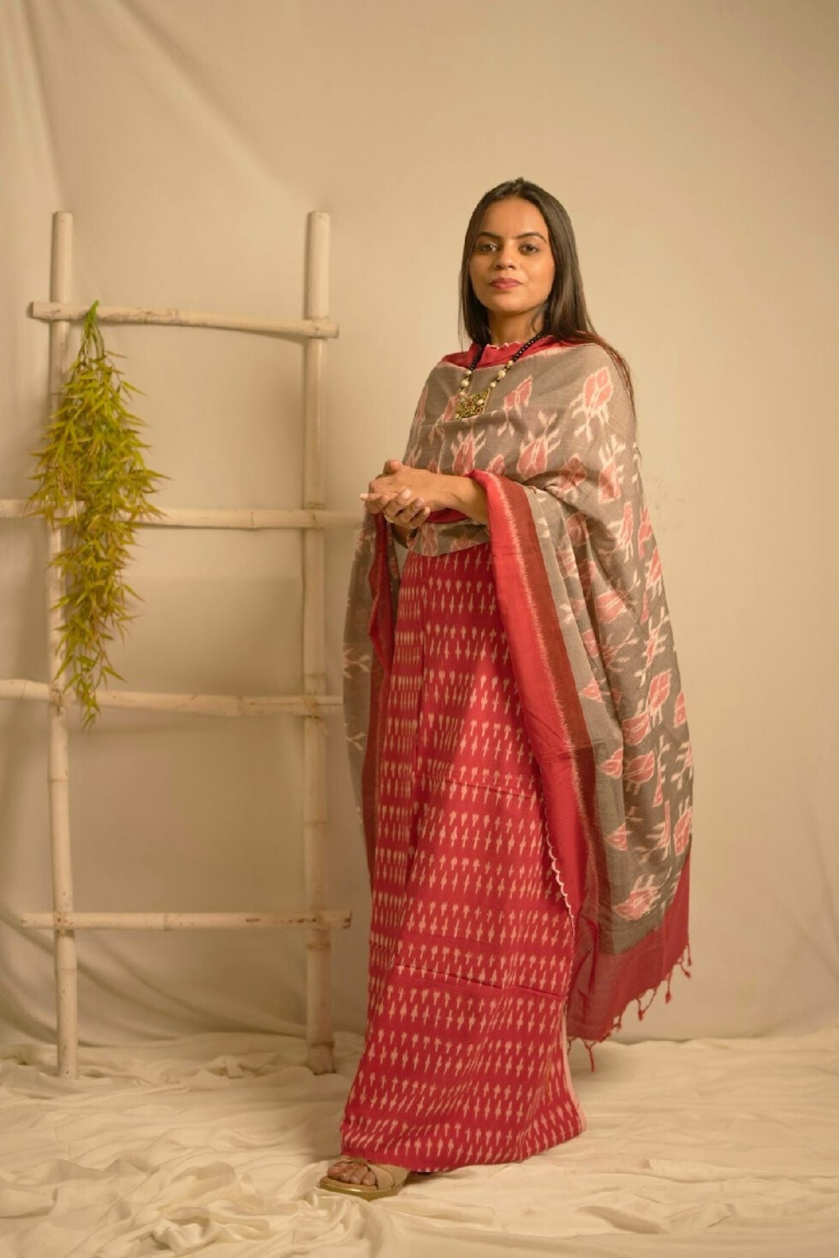 Handcrafted Ikkat Elegance – Red & Grey