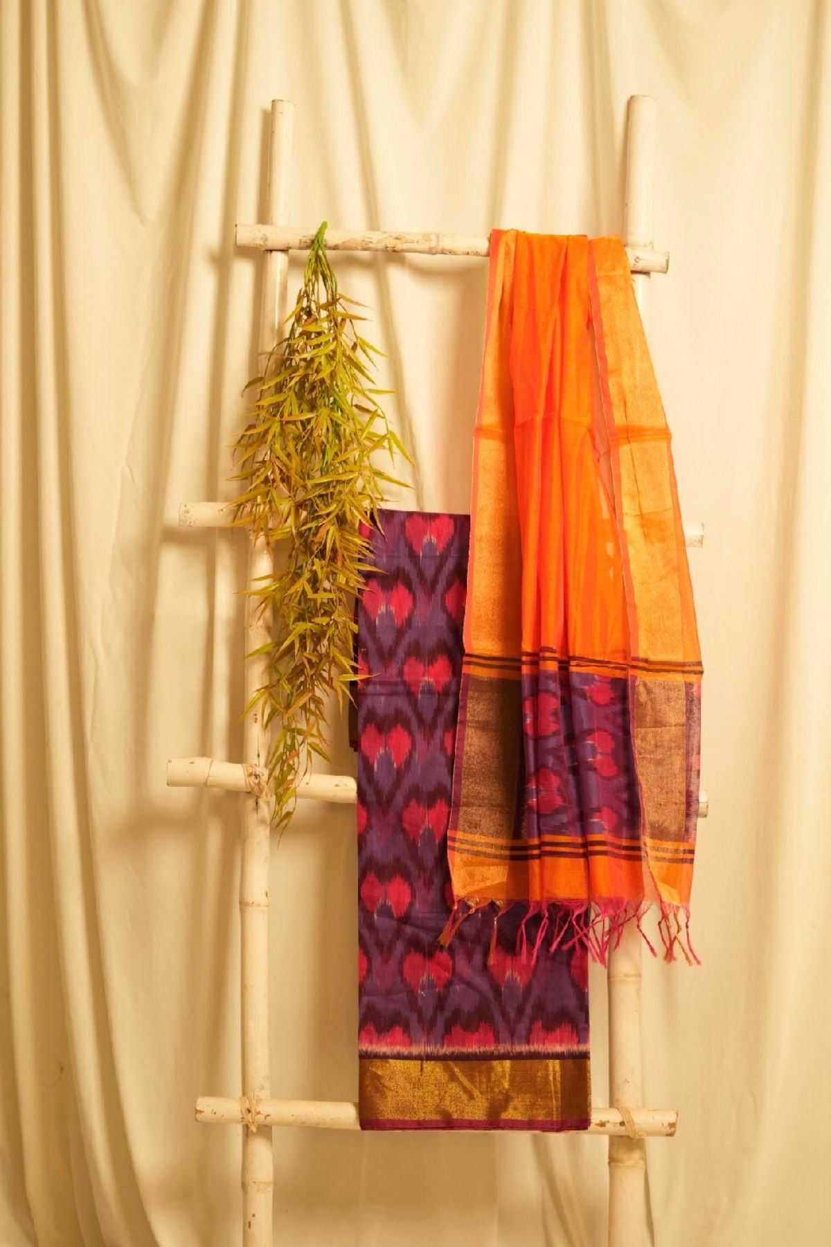 Handcrafted Sico Ikkat Elegance – Orange & Purple