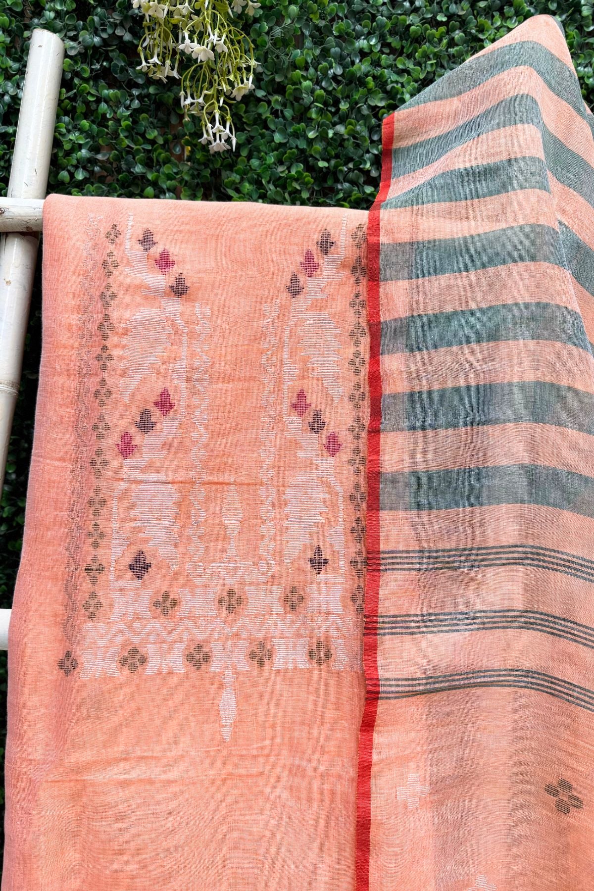 Peach Jamdani Linen Dress Suit