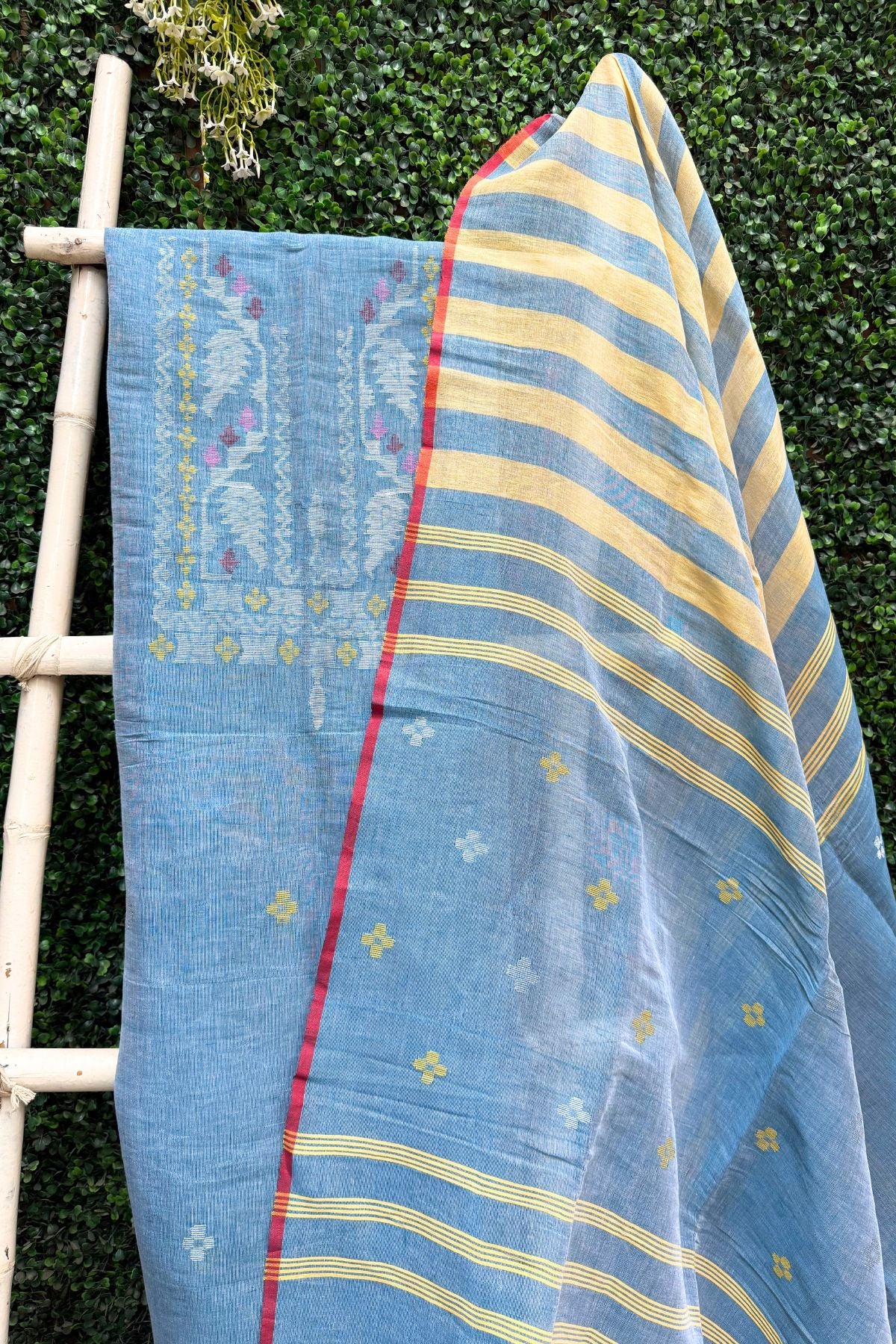 Sky Blue Jamdani Linen Dress Suit