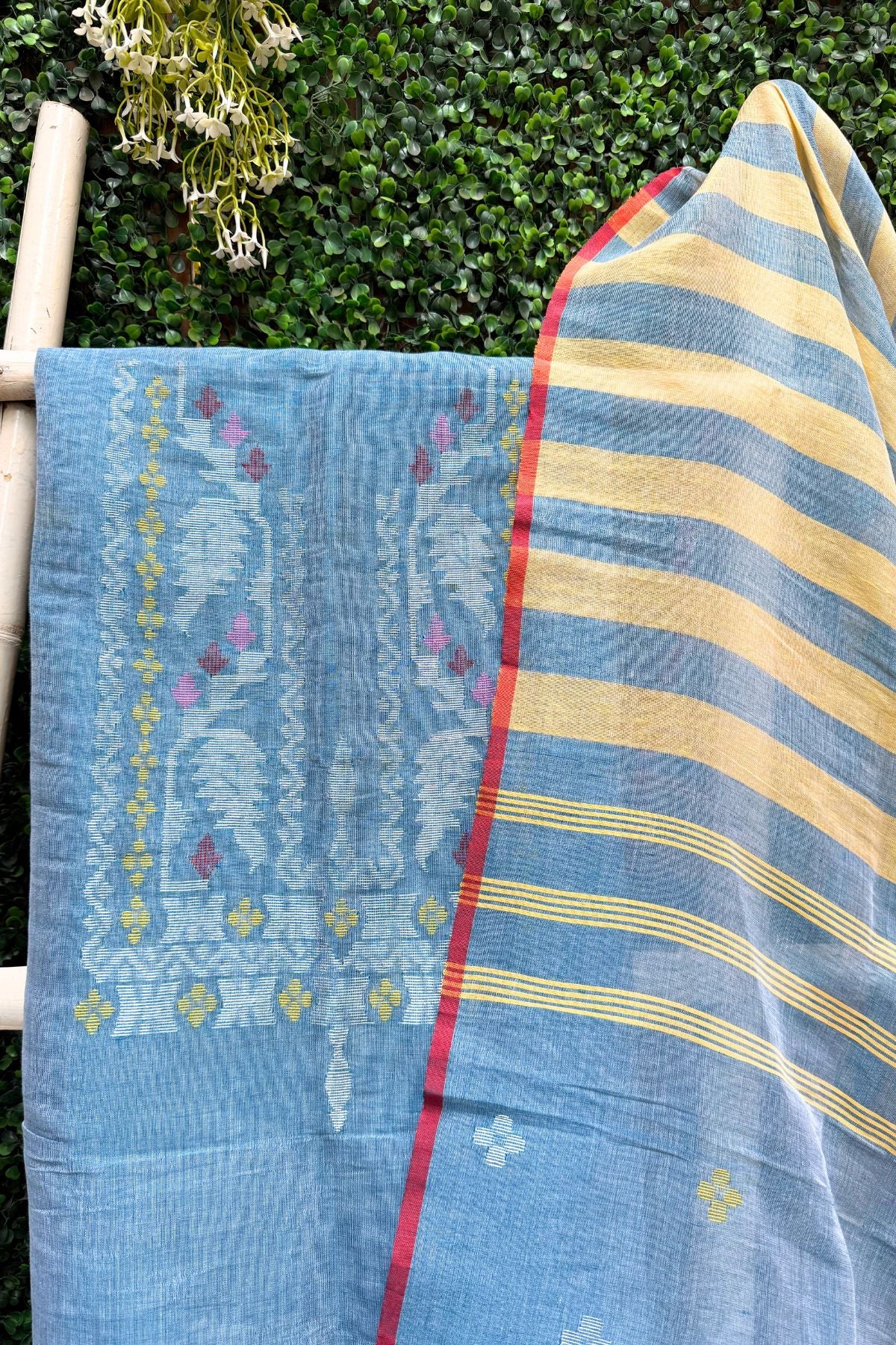 Sky Blue Jamdani Linen Dress Suit