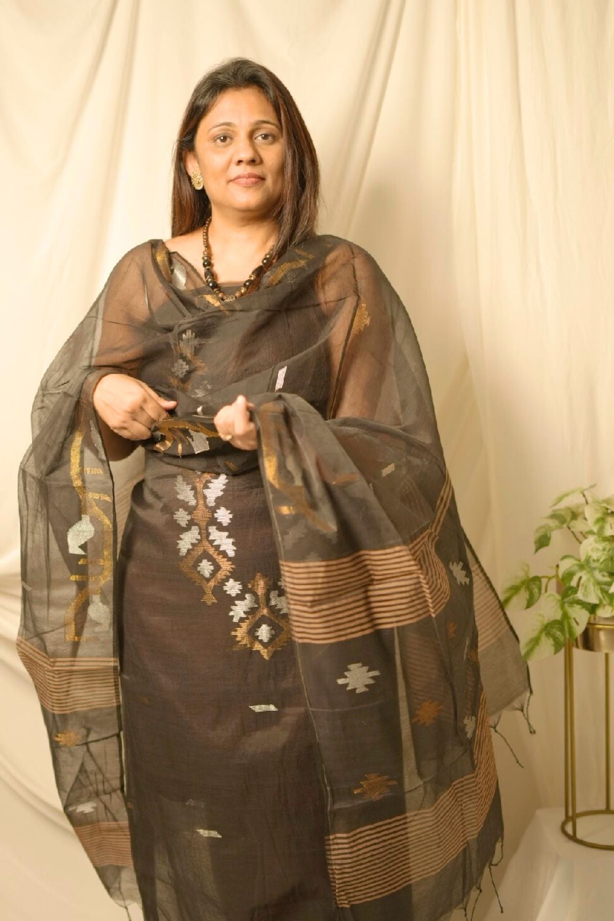 Black Jamdani Linen Dress Suit