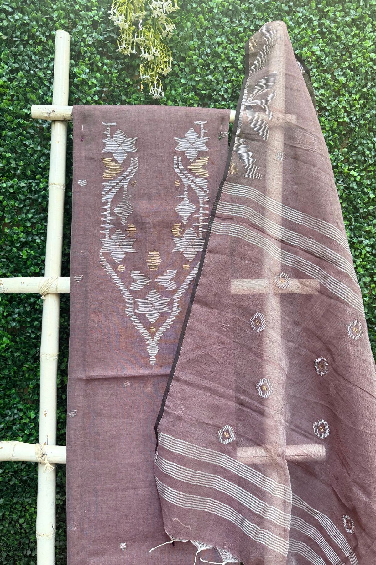 Dusty Rose Jamdani Linen Dress Suit