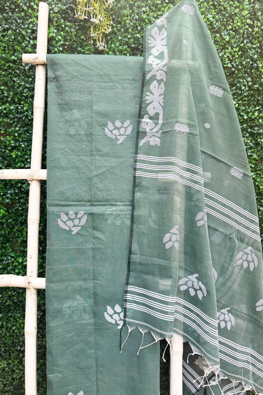Sea Green Jamdani Linen Dress Suit