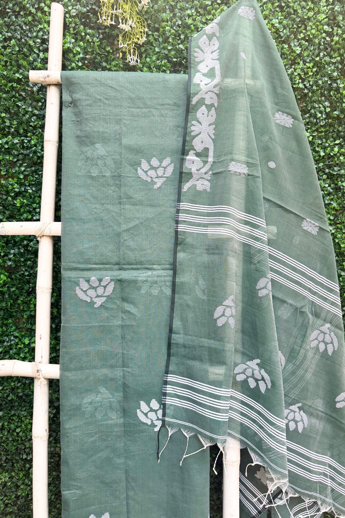 Sea Green Jamdani Linen Dress Suit