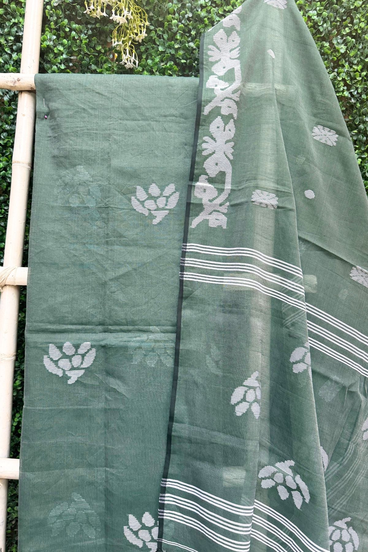 Sea Green Jamdani Linen Dress Suit
