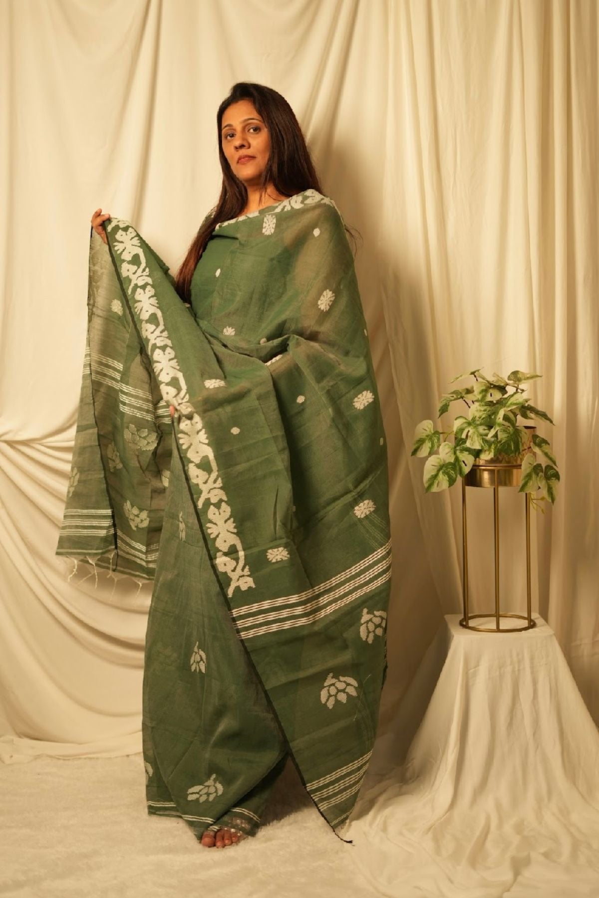 Sea Green Jamdani Linen Dress Suit