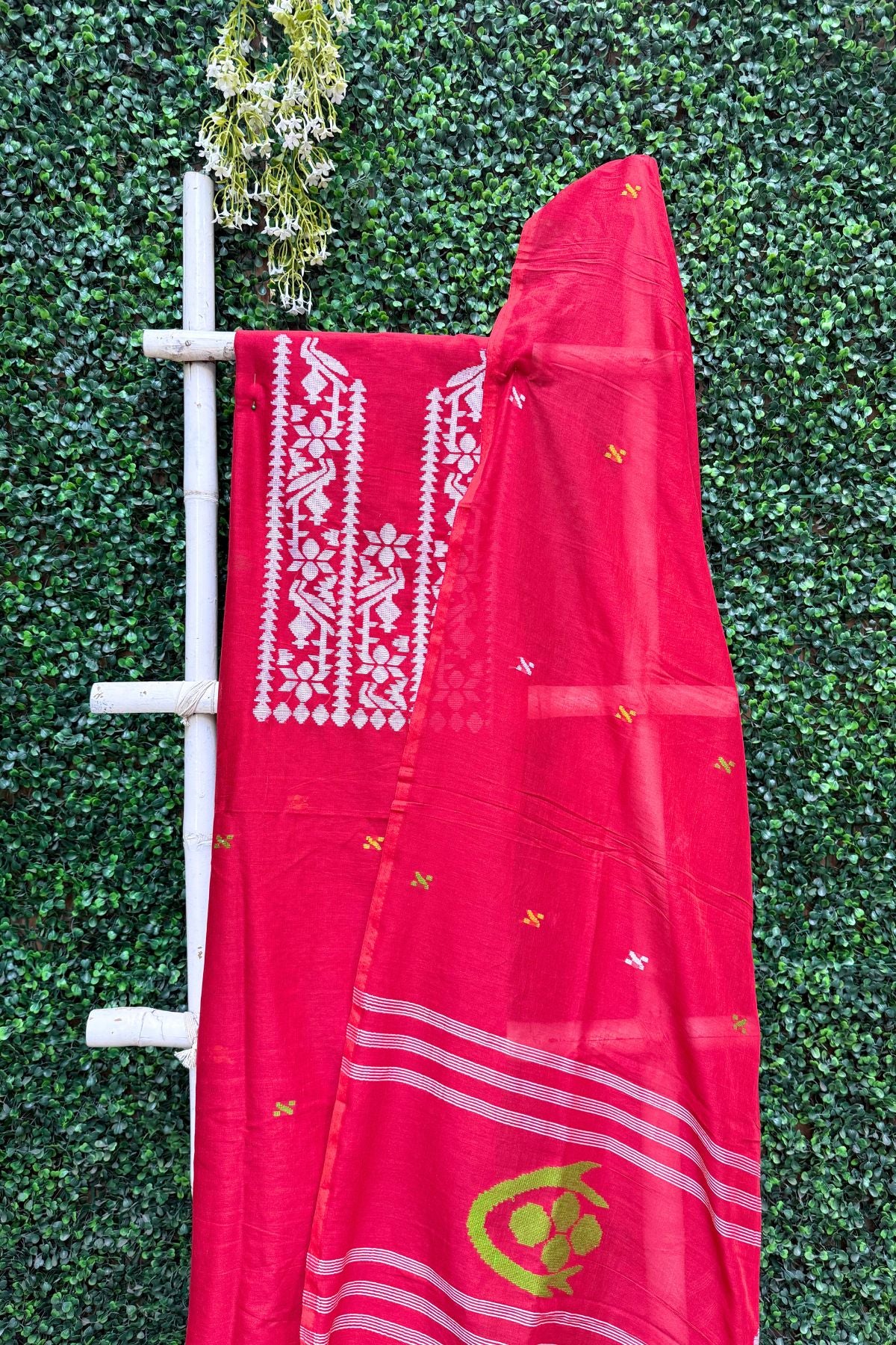 Bright Red Jamdani Linen Dress Suit