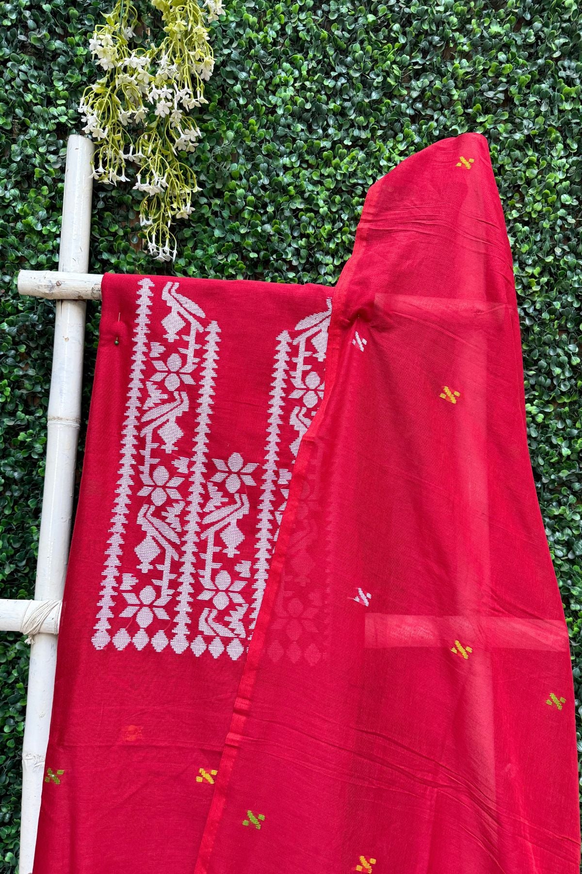 Bright Red Jamdani Linen Dress Suit