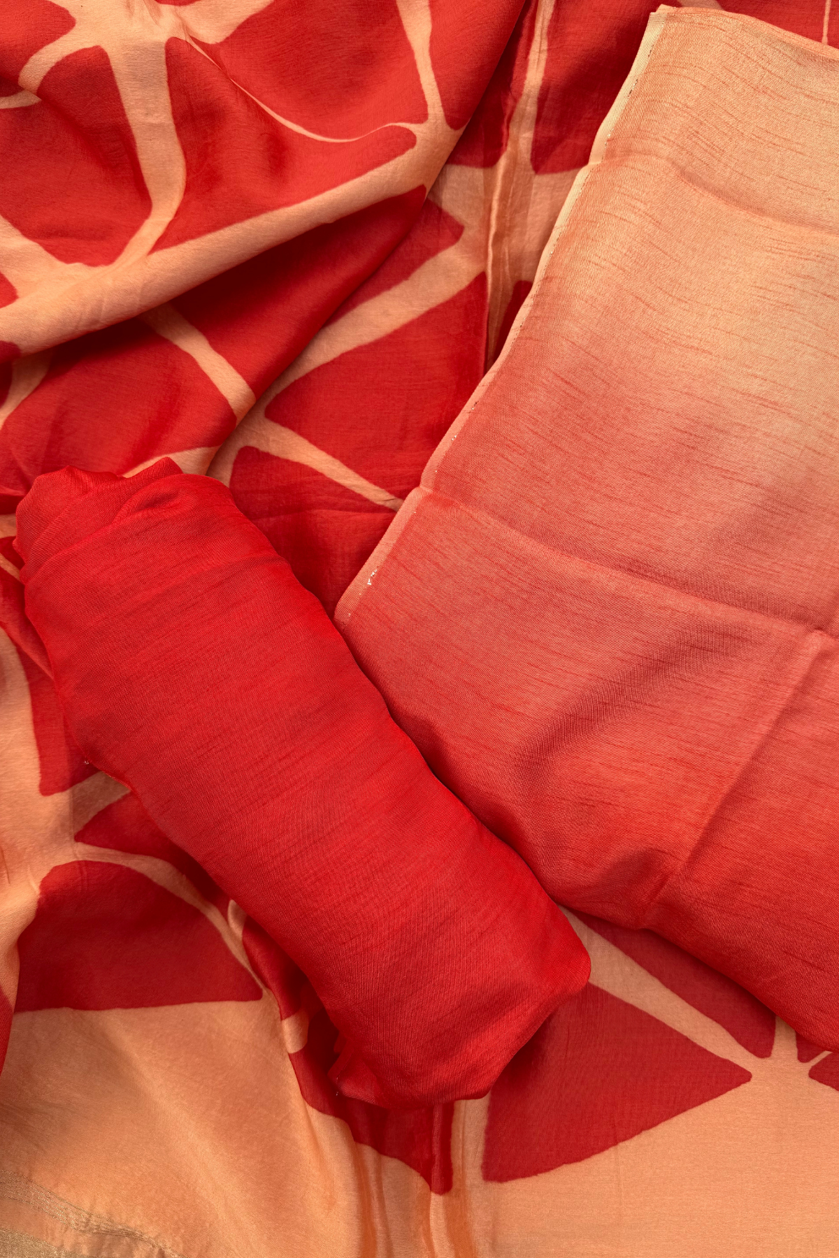 Orange Ombre Clamp Dyeing Pure Chanderi Silk 3 Pc Suit Set