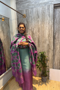 Pinkish Purple & Sea Green Ombre Clamp Dyeing Pure Chanderi Silk 3 Pc Suit Set