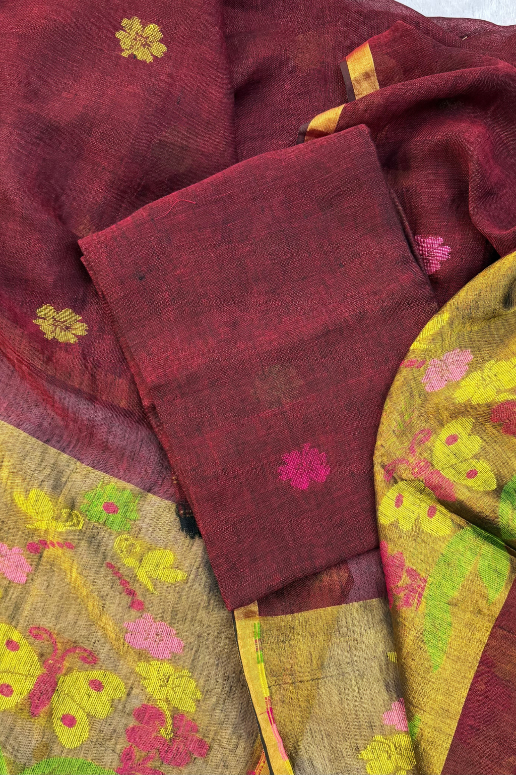 Jayshree Linen Jamdani 2 Pc Set – Maroon