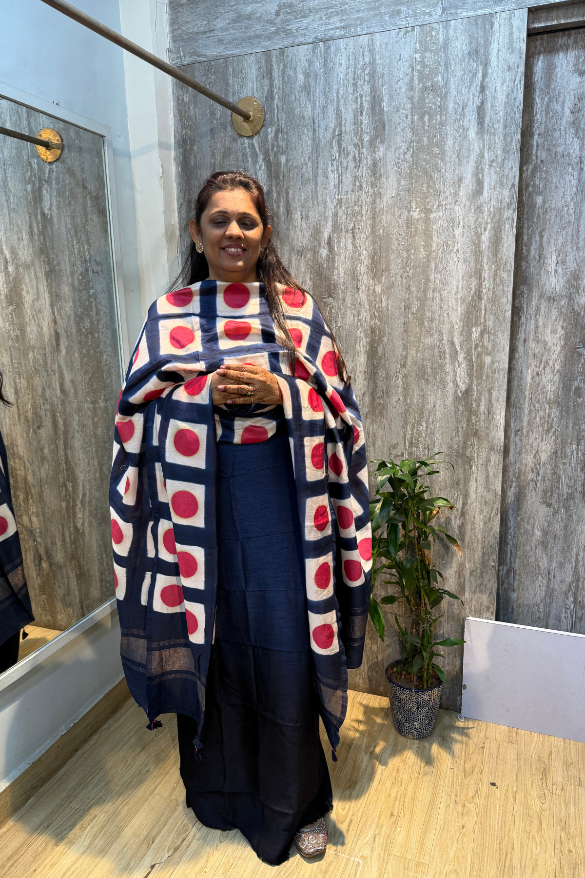 Blue Ombre Clamp Dyeing Pure Chanderi Silk 3 Pc Suit Set