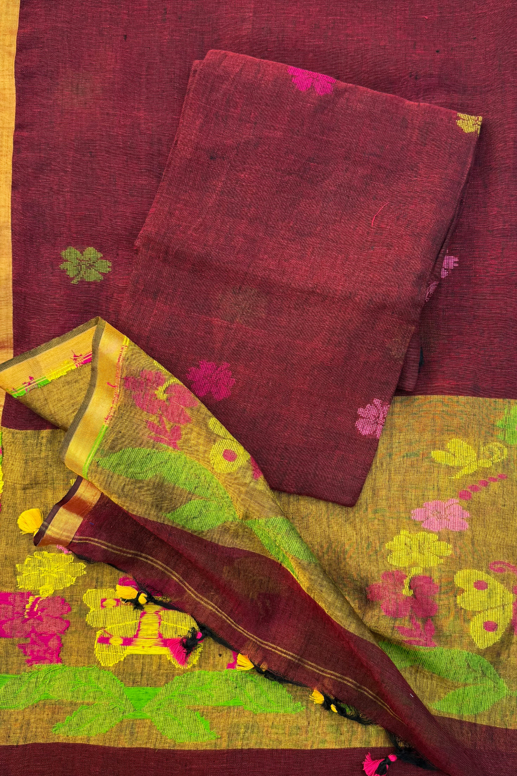 Jayshree Linen Jamdani 2 Pc Set – Maroon