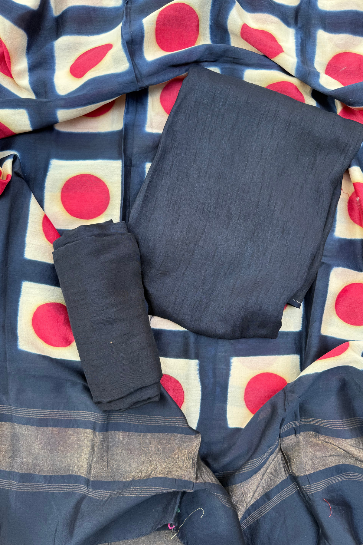 Blue Ombre Clamp Dyeing Pure Chanderi Silk 3 Pc Suit Set