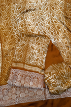 Pure Needle Shibori 3 Pc Suit with Lagadi Patta Border – Ochre