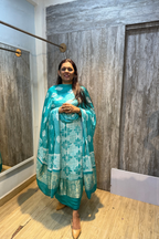 Pure Needle Shibori 3 Pc Suit with Lagadi Patta Border – Sea Green