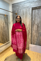 Pure Needle Shibori 3 Pc Suit with Lagadi Patta Border – Rani Pink