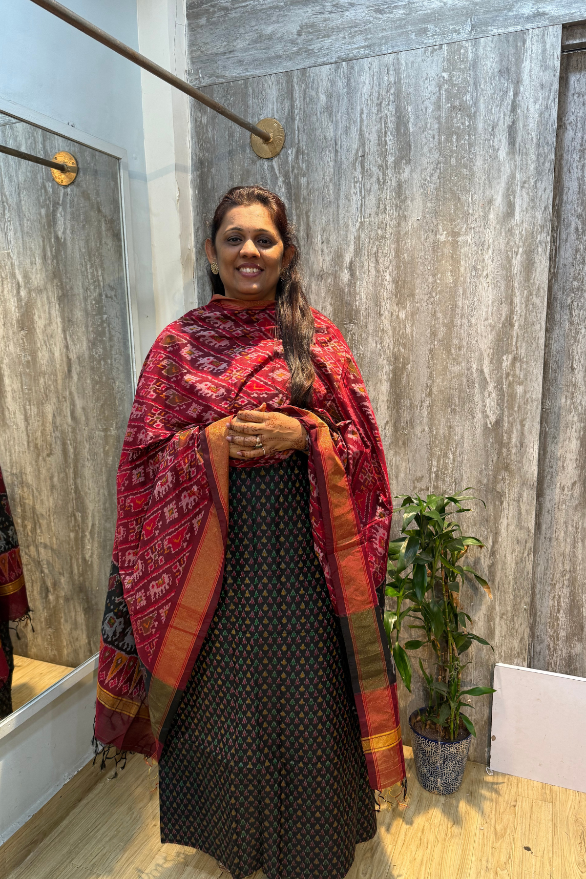 Sicco Ikkat Patola Premium 2-Piece Suit Set – Black & Maroon