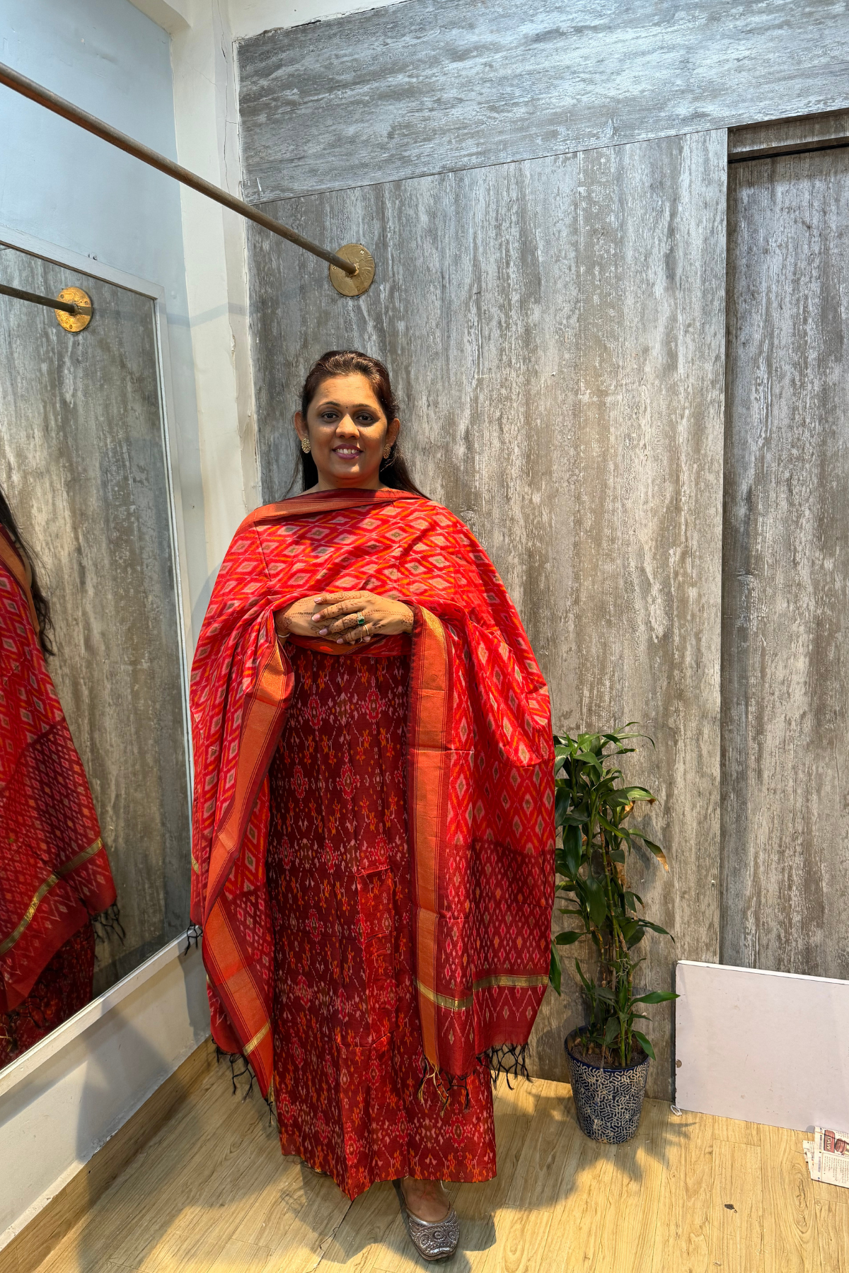 Sicco Ikkat Patola Premium 2-Piece Suit Set – Maroon & Red