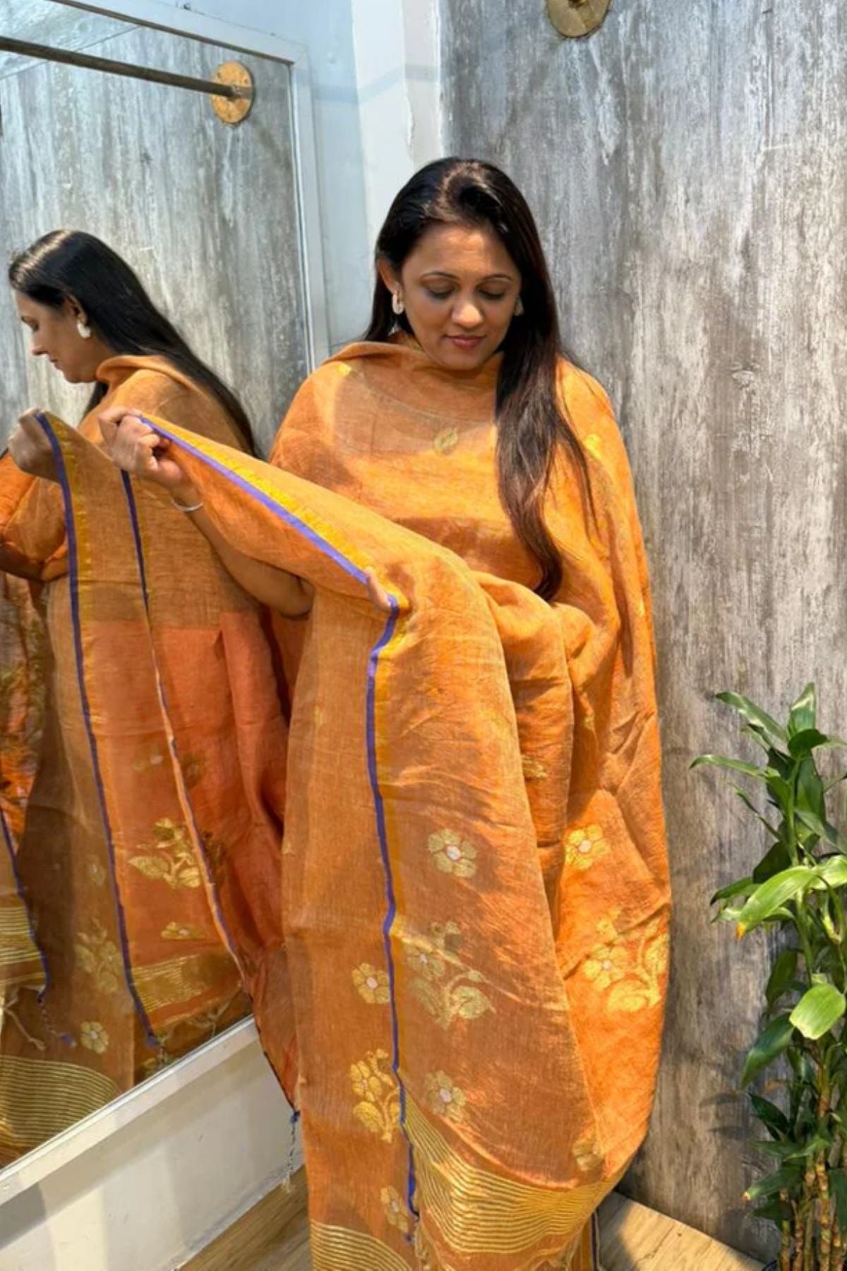 Linen Jamdani Orange 2-Piece Set