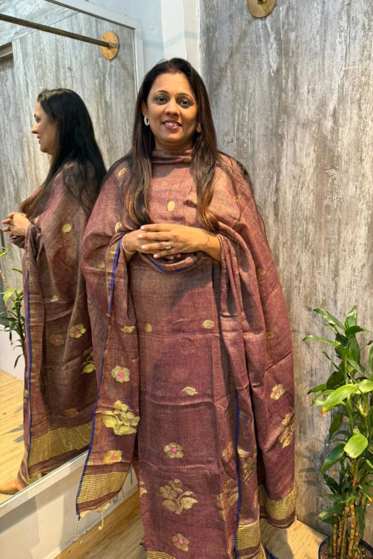 Linen Jamdani Wine 2-Piece Set