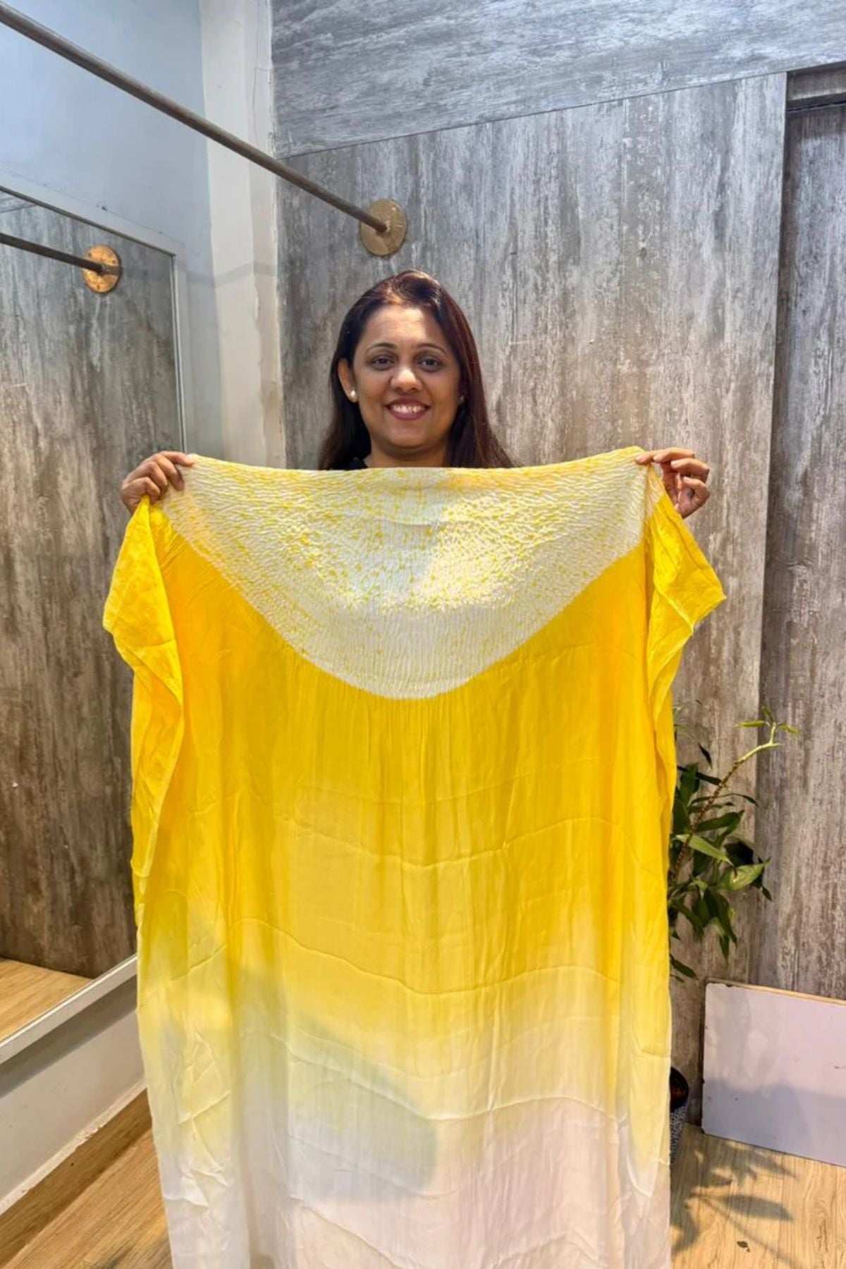 Pure shibori kurta material - Yellow colour