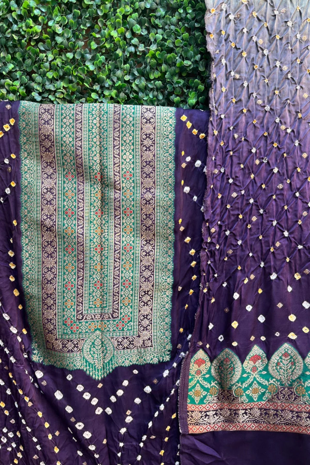 Purple Grey Banarasi Bandhej Elegance