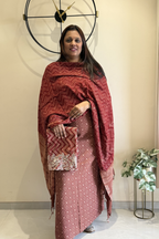 Natural Dye Pashmina Suit With cutwork - Onion Pink & Red