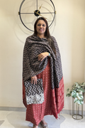 Natural Dye Pashmina Suit With cutwork - Red & Black