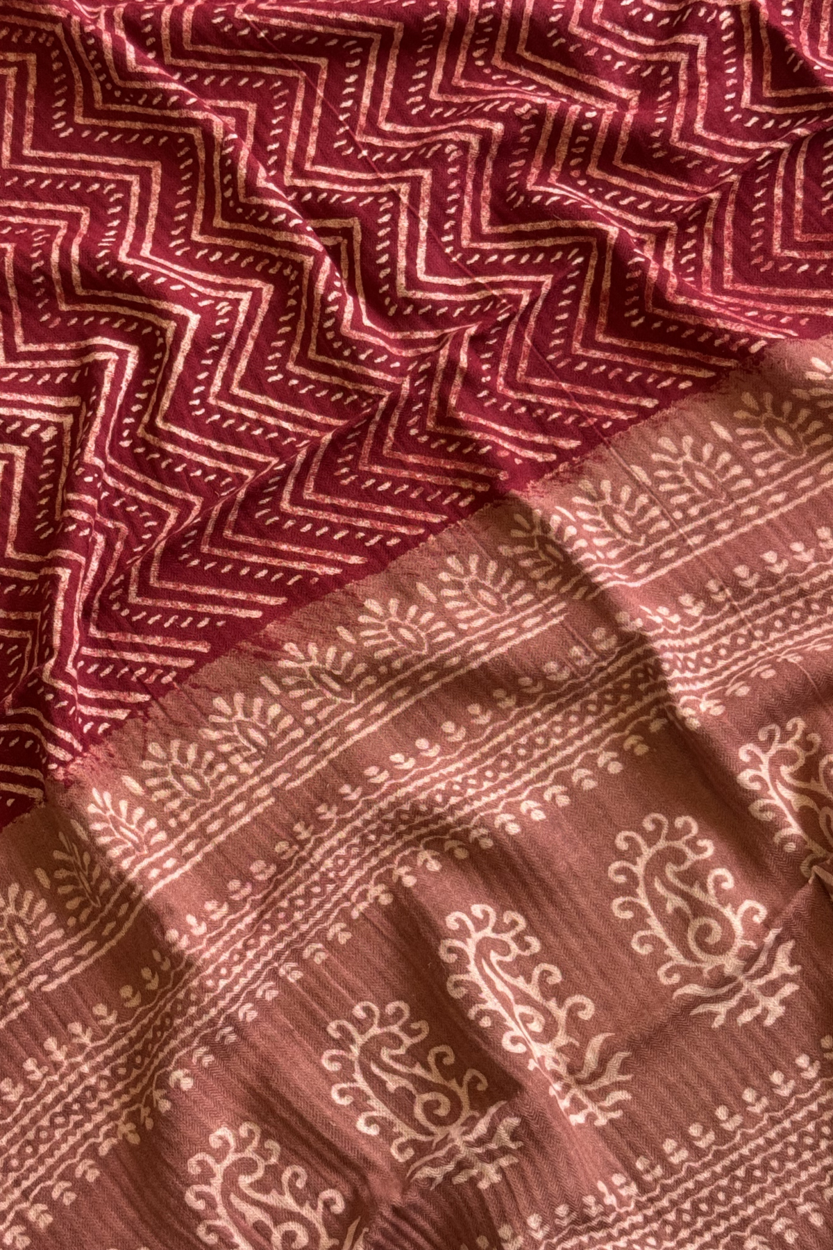 Natural Dye Pashmina Suit With cutwork - Onion Pink & Red