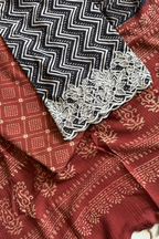 Natural Dye Pashmina Suit With cutwork - Black & Red