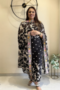 Pure Georjette With Parsi Work Unstitched Suit Set - Black