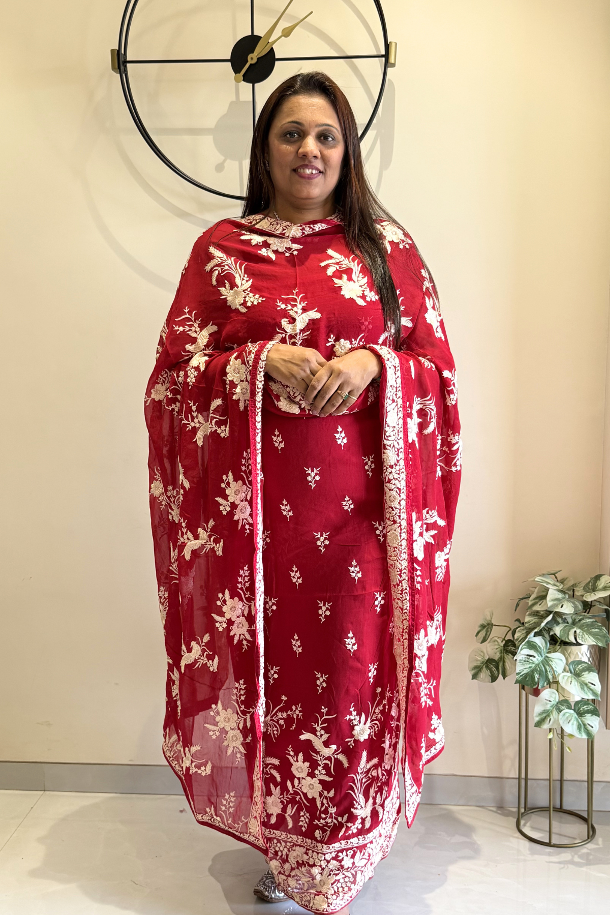 Pure Georjette With Parsi Work Unstitched Suit Set - Red
