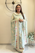 Pure Georjette With Parsi Work Unstitched Suit Set - seafoam green
