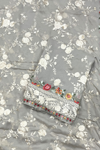 Pure Georgette With Parsi Work Unstitched Suit Set -  Gray