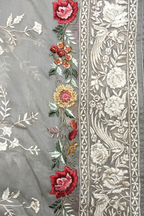 Pure Georgette With Parsi Work Unstitched Suit Set -  Gray