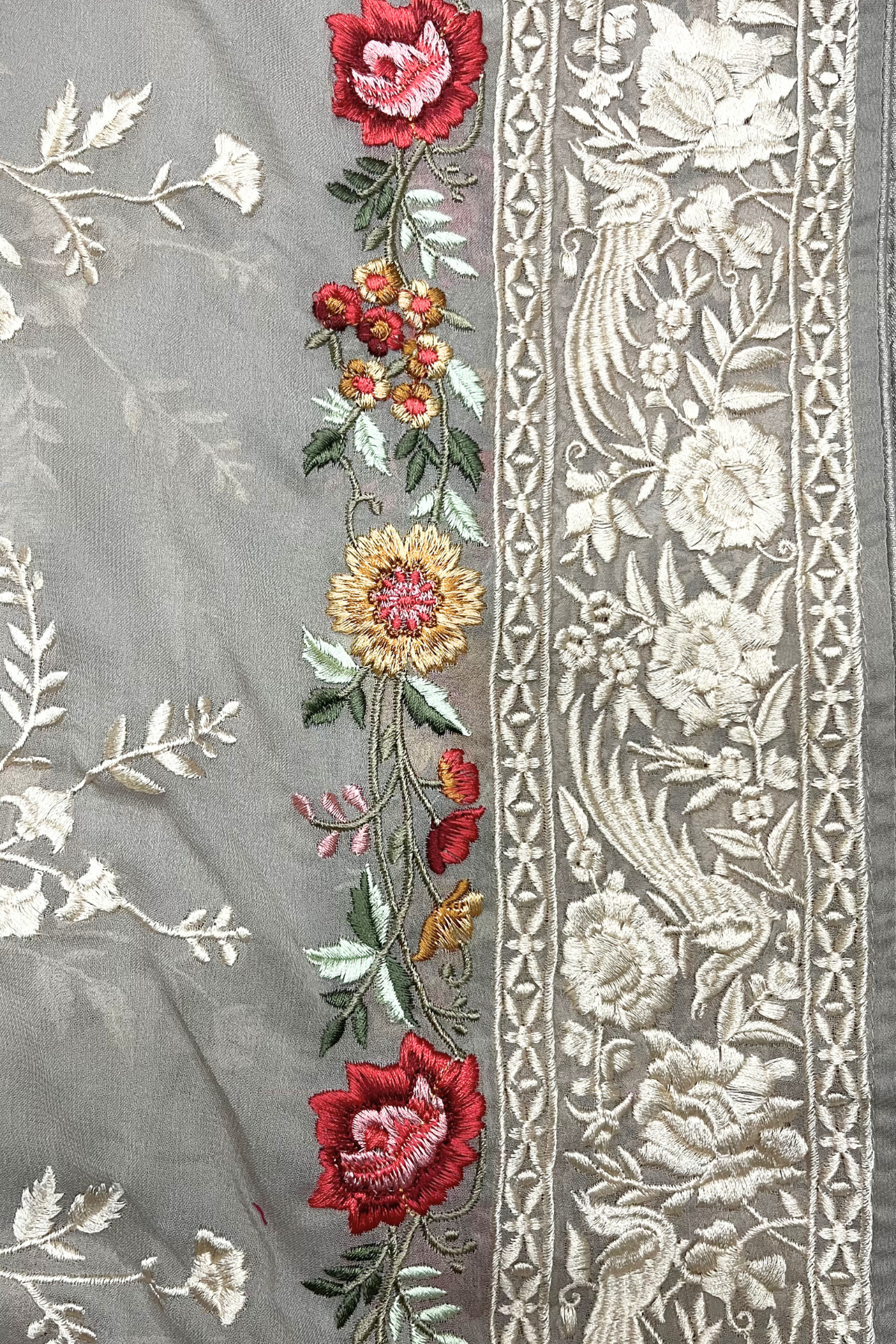 Pure Georgette With Parsi Work Unstitched Suit Set -  Gray