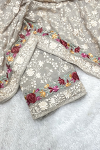 Pure Georjette With Parsi Work Unstitched Suit Set -  Gray