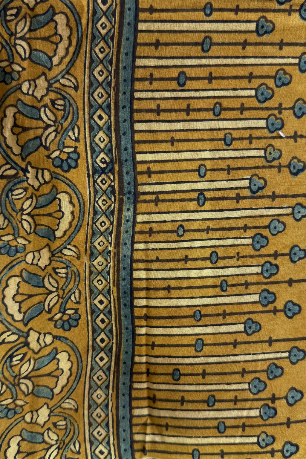 Pure Cotton Ajrak Suit Set With cutwork Bottom - Mustard Yellow