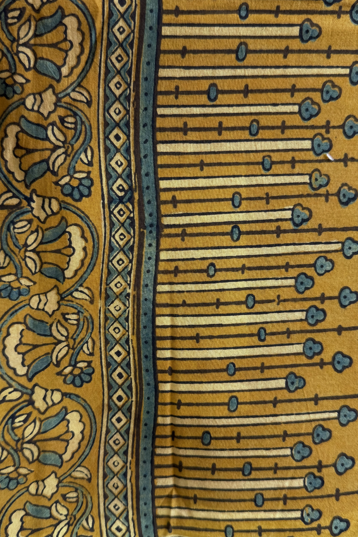Pure Cotton Ajrak Suit Set With cutwork Bottom - Mustard Yellow