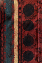 Pure Cotton Ajrak Suit Set With cutwork Bottom- Maroon