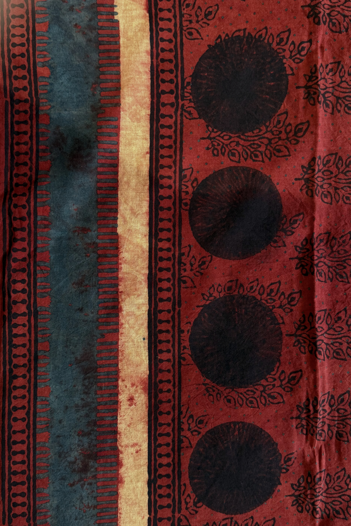 Pure Cotton Ajrak Suit Set With cutwork Bottom- Maroon