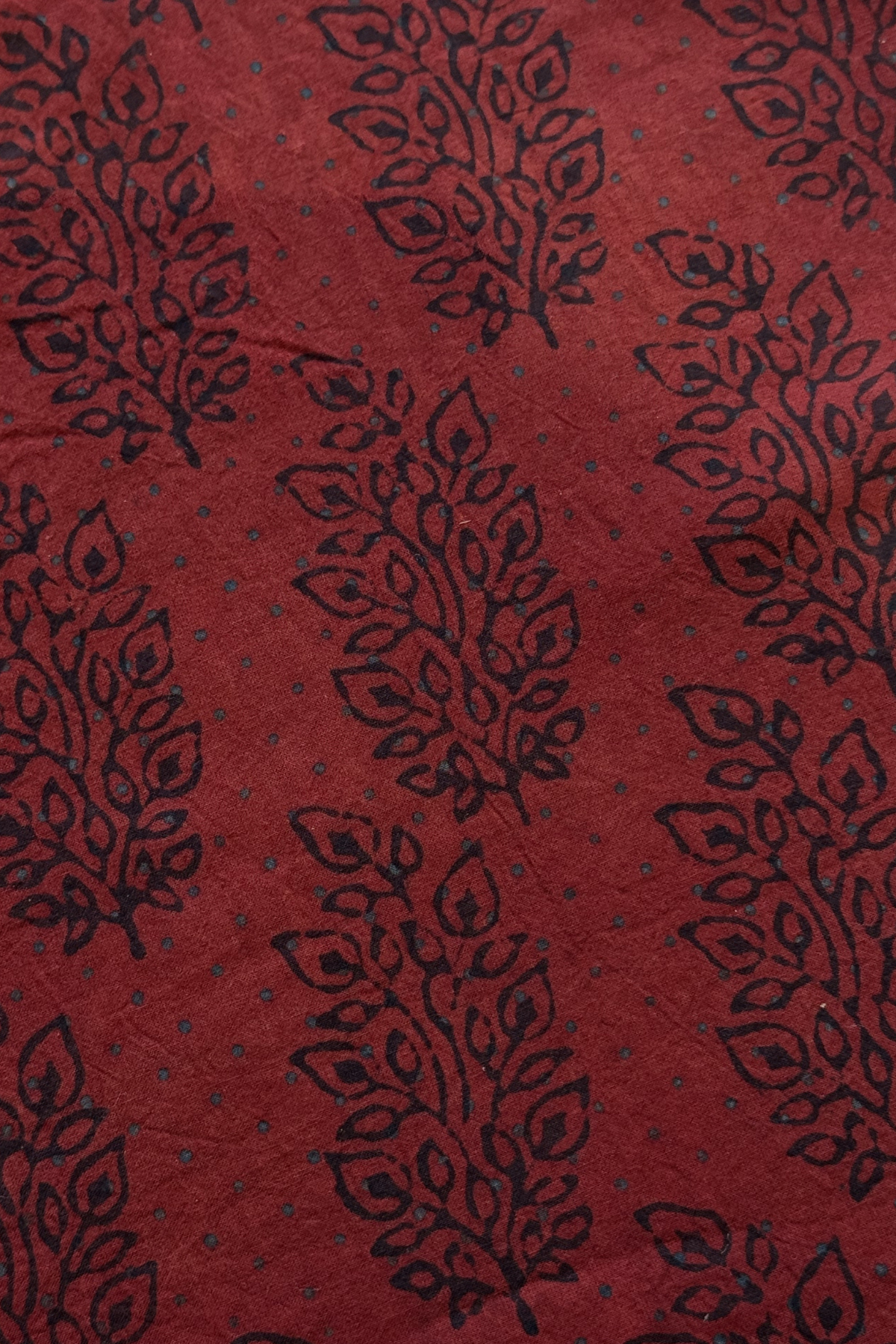 Pure Cotton Ajrak Suit Set With cutwork Bottom- Maroon