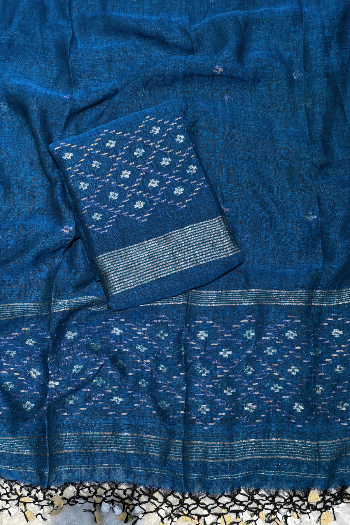 Linen Jamdani 2 Pc Set – Peacock Blue