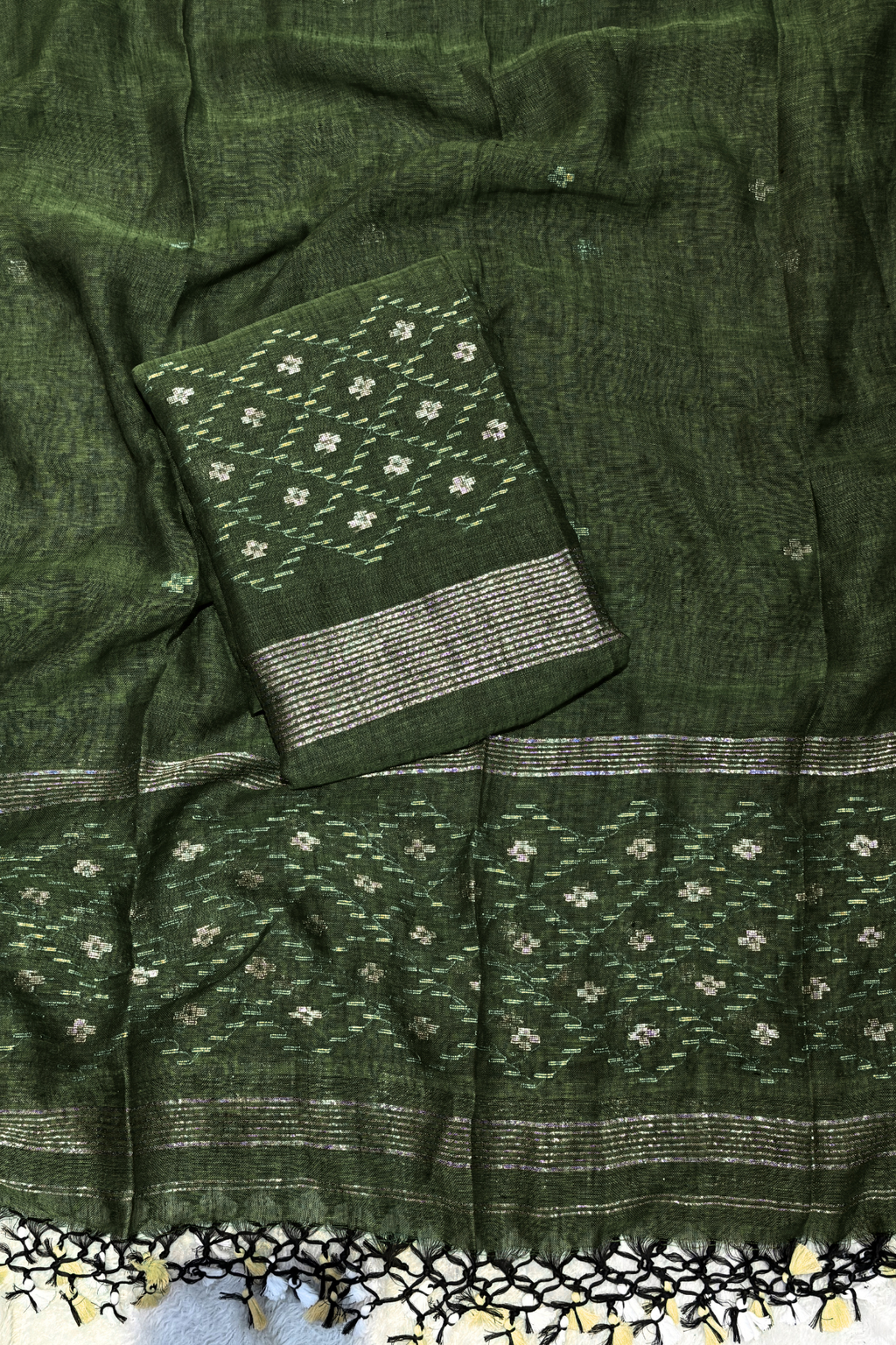 Linen Jamdani 2 Pc Set – Dark Green