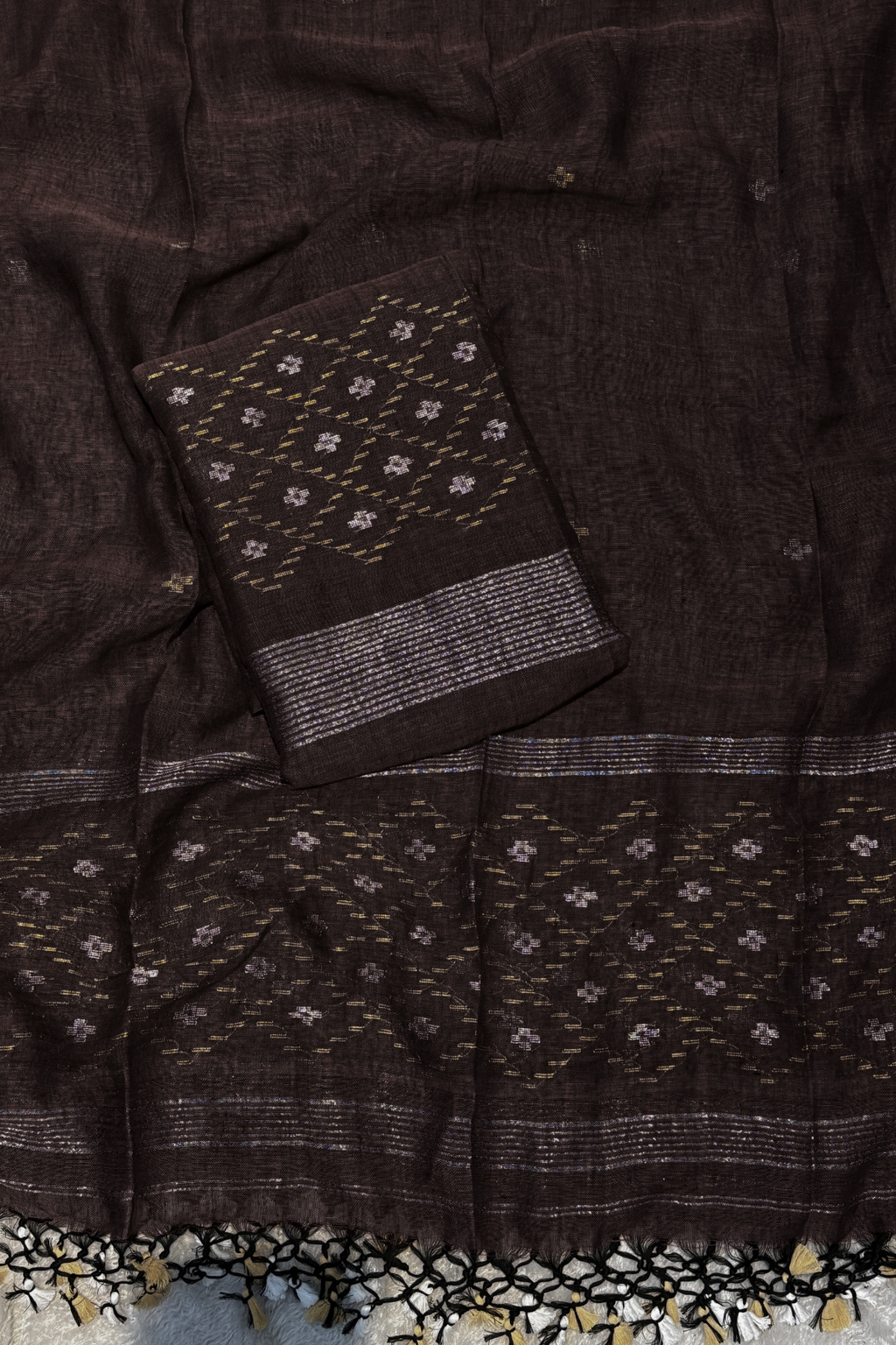 Linen Jamdani 2 Pc Set – Coffee Color