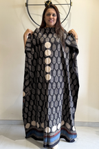 Pure Cotton Ajrak Suit Set With cutwork Bottom- Black