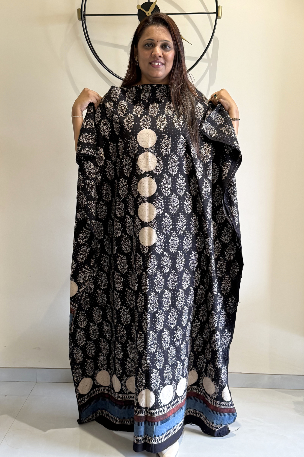 Pure Cotton Ajrak Suit Set With cutwork Bottom- Black